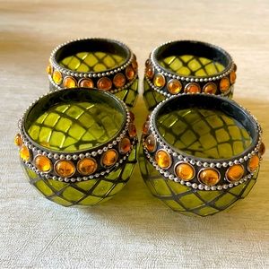Set of (4) Mosaic Glass Tea Light votive candle holders